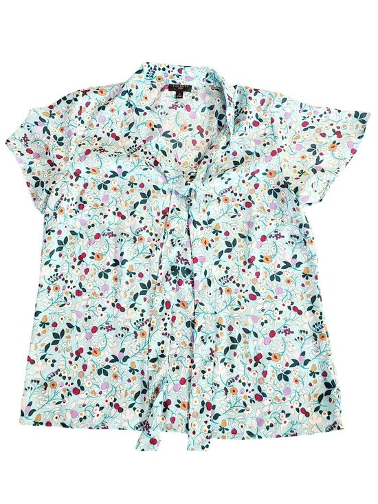 Talbots Tops - Talbots Petite Floral Tie-Neck Short Flutter Sleeve Blouse Sp Light Blue Floral